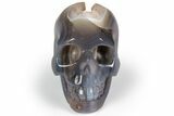 Polished Banded Agate Skull with Quartz Crystal Pocket #237015-1